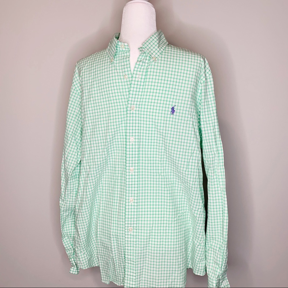Ralph Lauren Green Checkered Button Down Shirt Lg
